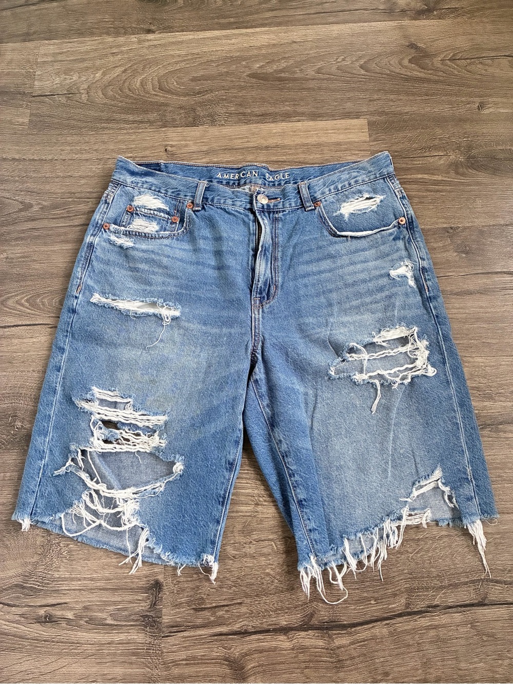American Eagle Outfitters Light Blue Distressed Denim Cut-Off Shorts